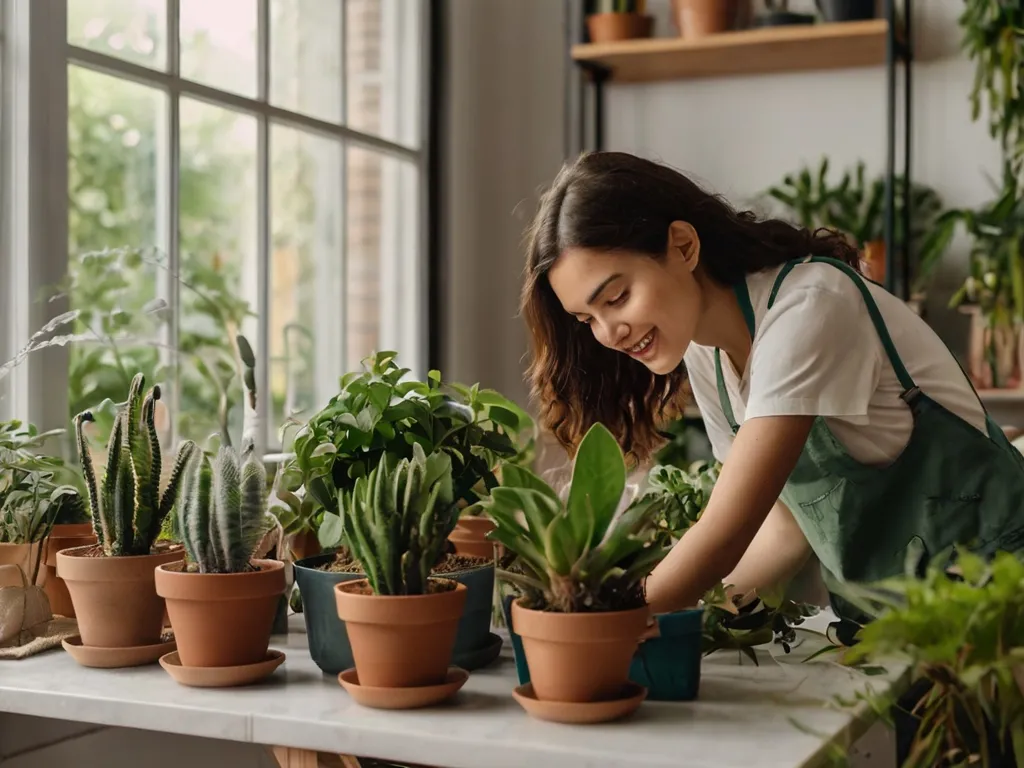 Mulher cuidando das plantas e jardinagem.