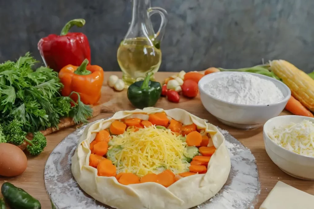 Massa em preparação com os vegetais