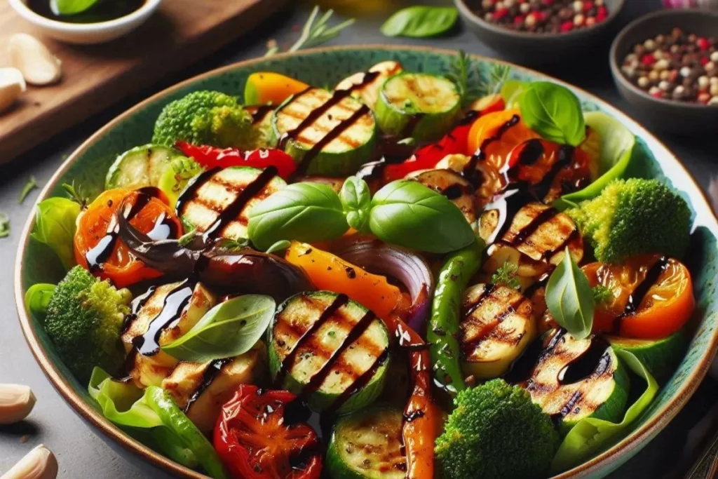 Prato com molho balsâmico para salada.